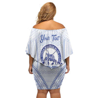 Queen Salote College 100 Years Personalized Off Shoulder Short Dress Tonga QSC Heilala Lei White Ngatu Pattern LT14 - Polynesian Pride