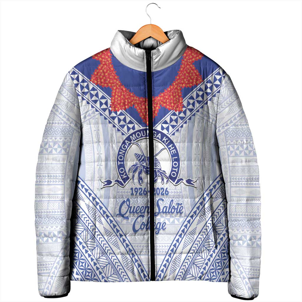 Queen Salote College 100 Years Personalized Padded Jacket Tonga QSC Heilala Lei White Ngatu Pattern LT14 - Polynesian Pride