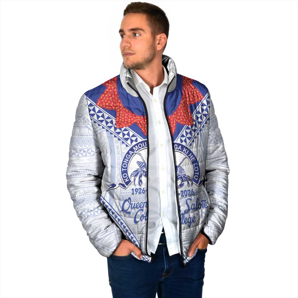 Queen Salote College 100 Years Personalized Padded Jacket Tonga QSC Heilala Lei White Ngatu Pattern LT14 - Polynesian Pride