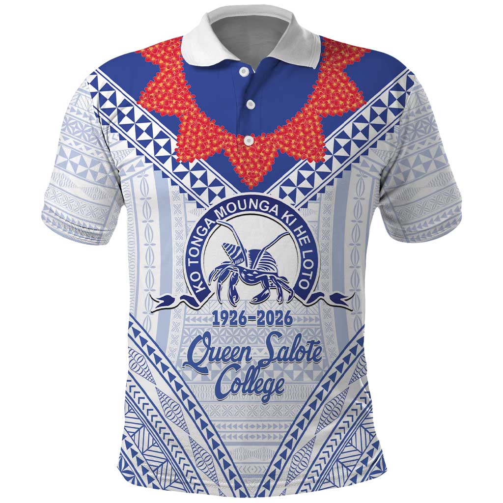 Queen Salote College 100 Years Personalized Polo Shirt Tonga QSC Heilala Lei White Ngatu Pattern LT14 White - Polynesian Pride