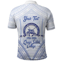 Queen Salote College 100 Years Personalized Polo Shirt Tonga QSC Heilala Lei White Ngatu Pattern LT14 - Polynesian Pride