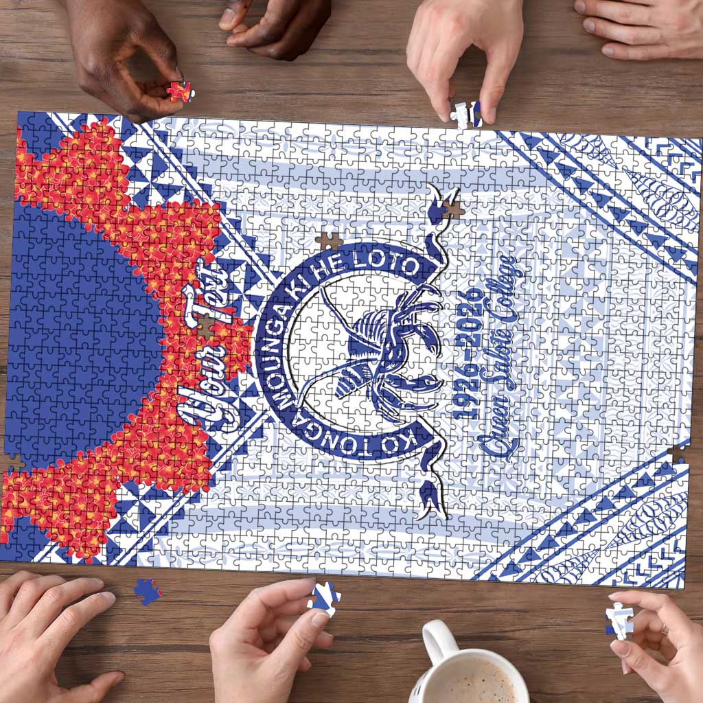 Queen Salote College 100 Years Personalized Puzzle Tonga QSC Heilala Lei White Ngatu Pattern LT14 - Polynesian Pride