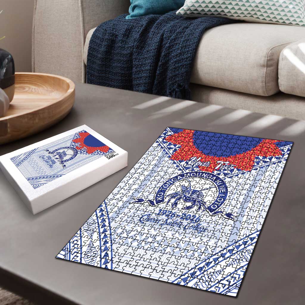 Queen Salote College 100 Years Personalized Puzzle Tonga QSC Heilala Lei White Ngatu Pattern LT14 - Polynesian Pride