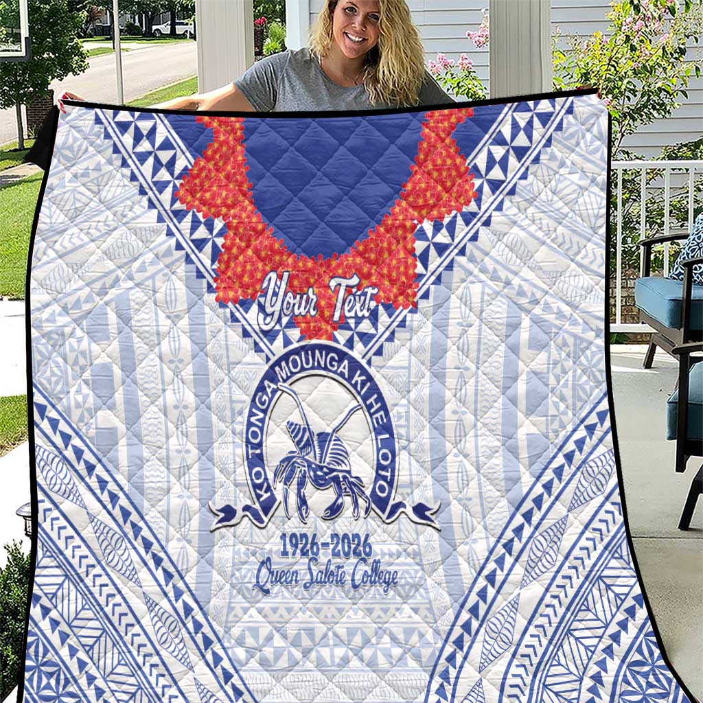 Queen Salote College 100 Years Personalized Quilt Tonga QSC Heilala Lei White Ngatu Pattern LT14 White - Polynesian Pride