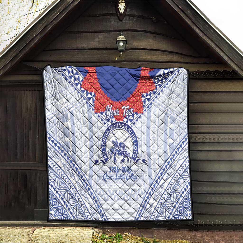 Queen Salote College 100 Years Personalized Quilt Tonga QSC Heilala Lei White Ngatu Pattern LT14 - Polynesian Pride