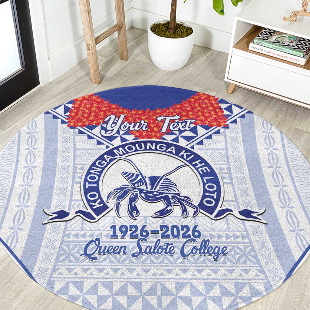 Queen Salote College 100 Years Personalized Round Carpet Tonga QSC Heilala Lei White Ngatu Pattern LT14 White - Polynesian Pride