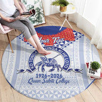 Queen Salote College 100 Years Personalized Round Carpet Tonga QSC Heilala Lei White Ngatu Pattern LT14 - Polynesian Pride