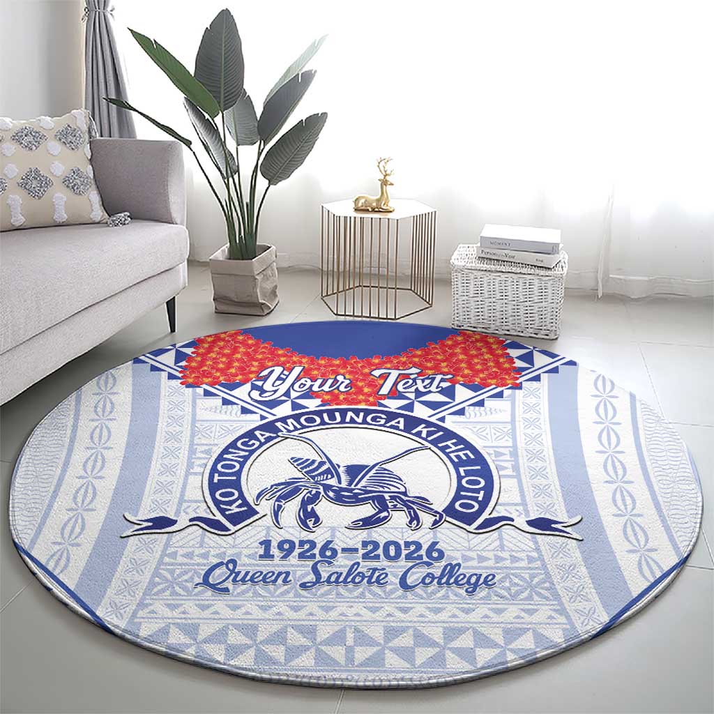 Queen Salote College 100 Years Personalized Round Carpet Tonga QSC Heilala Lei White Ngatu Pattern LT14 - Polynesian Pride