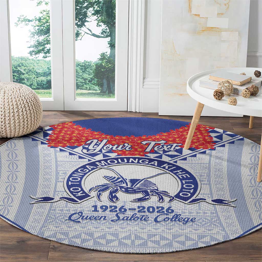 Queen Salote College 100 Years Personalized Round Carpet Tonga QSC Heilala Lei White Ngatu Pattern LT14 - Polynesian Pride
