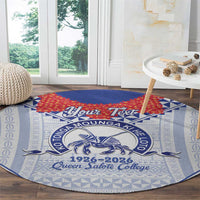 Queen Salote College 100 Years Personalized Round Carpet Tonga QSC Heilala Lei White Ngatu Pattern LT14 - Polynesian Pride