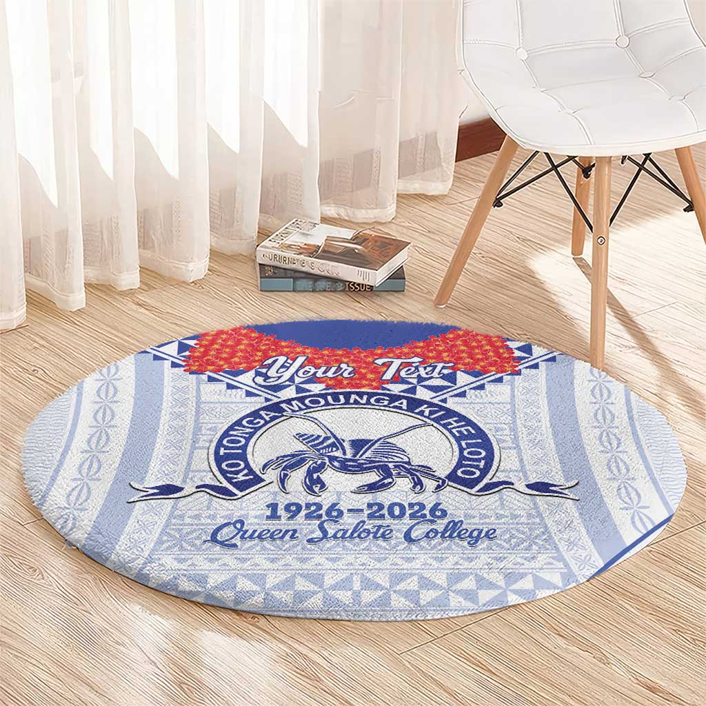 Queen Salote College 100 Years Personalized Round Carpet Tonga QSC Heilala Lei White Ngatu Pattern LT14 - Polynesian Pride