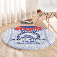 Queen Salote College 100 Years Personalized Round Carpet Tonga QSC Heilala Lei White Ngatu Pattern LT14 - Polynesian Pride