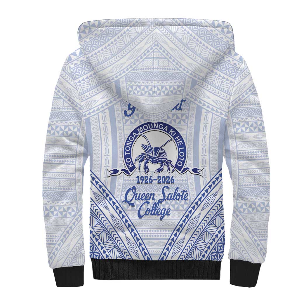 Queen Salote College 100 Years Personalized Sherpa Hoodie Tonga QSC Heilala Lei White Ngatu Pattern LT14 - Polynesian Pride