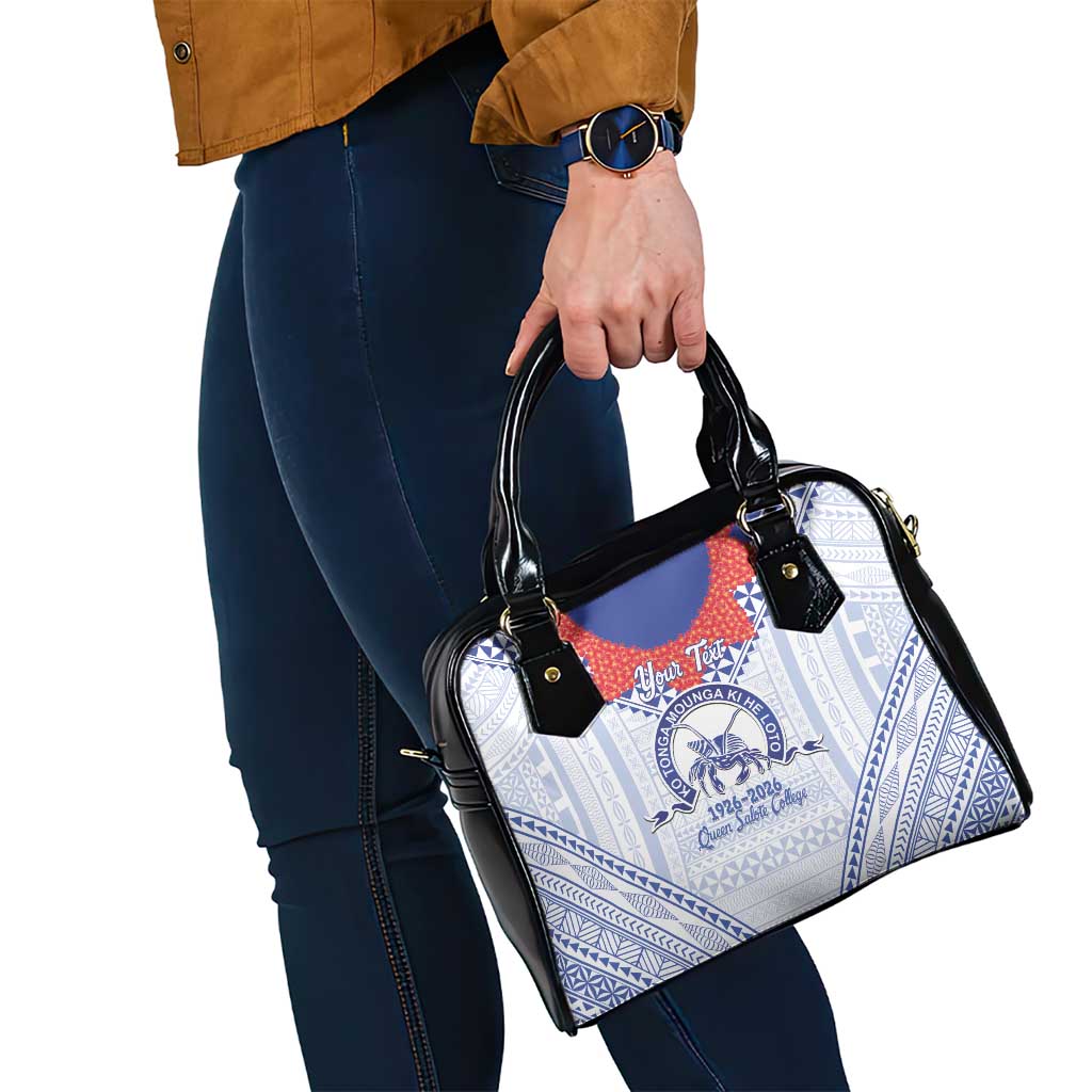 Queen Salote College 100 Years Personalized Shoulder Handbag Tonga QSC Heilala Lei White Ngatu Pattern LT14 - Polynesian Pride