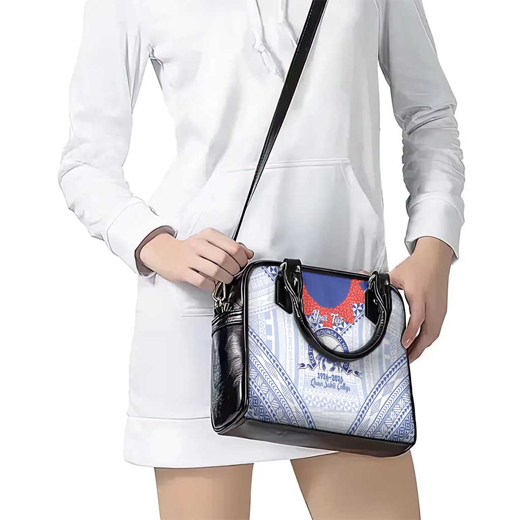 Queen Salote College 100 Years Personalized Shoulder Handbag Tonga QSC Heilala Lei White Ngatu Pattern LT14 - Polynesian Pride