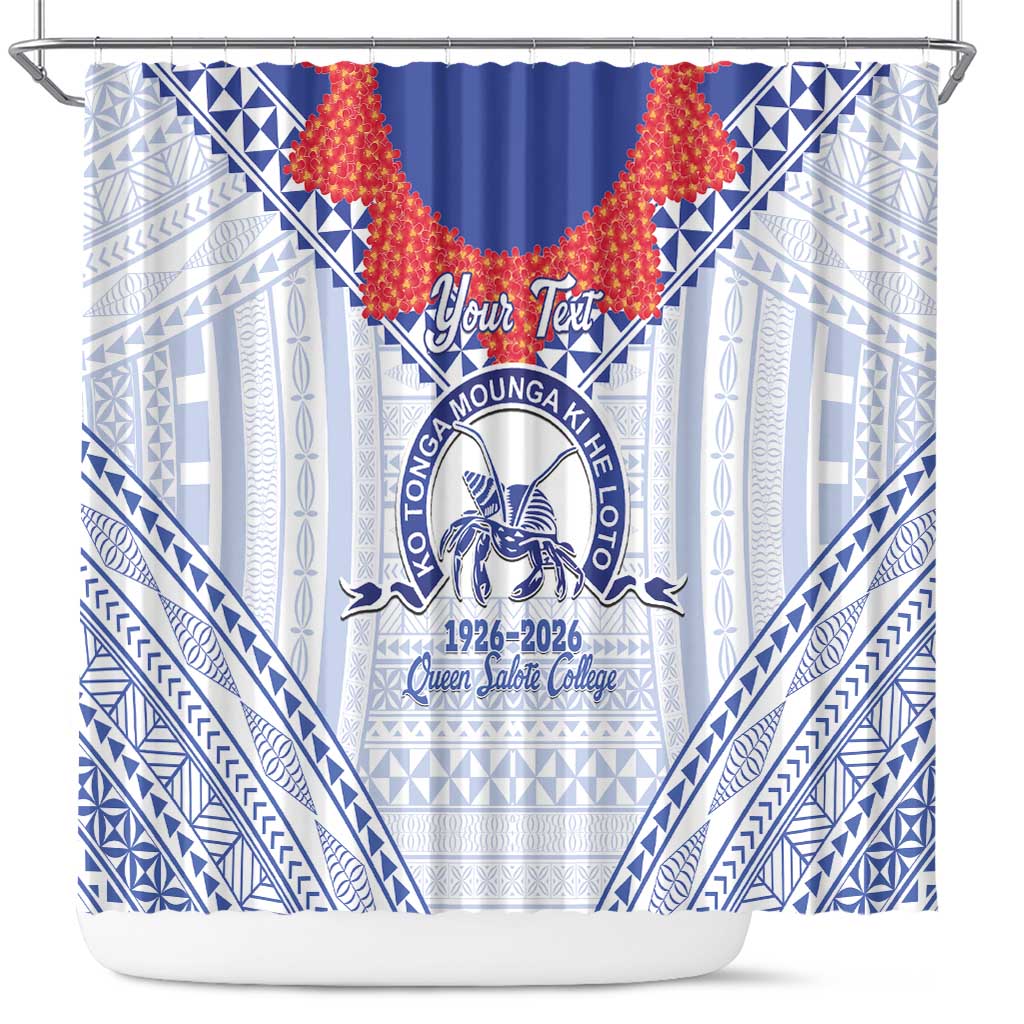 Queen Salote College 100 Years Personalized Shower Curtain Tonga QSC Heilala Lei White Ngatu Pattern LT14 White - Polynesian Pride