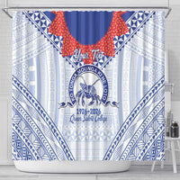 Queen Salote College 100 Years Personalized Shower Curtain Tonga QSC Heilala Lei White Ngatu Pattern LT14 - Polynesian Pride