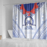 Queen Salote College 100 Years Personalized Shower Curtain Tonga QSC Heilala Lei White Ngatu Pattern LT14 - Polynesian Pride