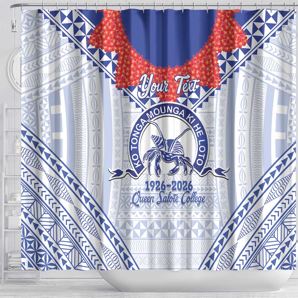 Queen Salote College 100 Years Personalized Shower Curtain Tonga QSC Heilala Lei White Ngatu Pattern LT14 - Polynesian Pride