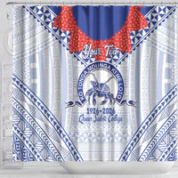 Queen Salote College 100 Years Personalized Shower Curtain Tonga QSC Heilala Lei White Ngatu Pattern LT14 - Polynesian Pride