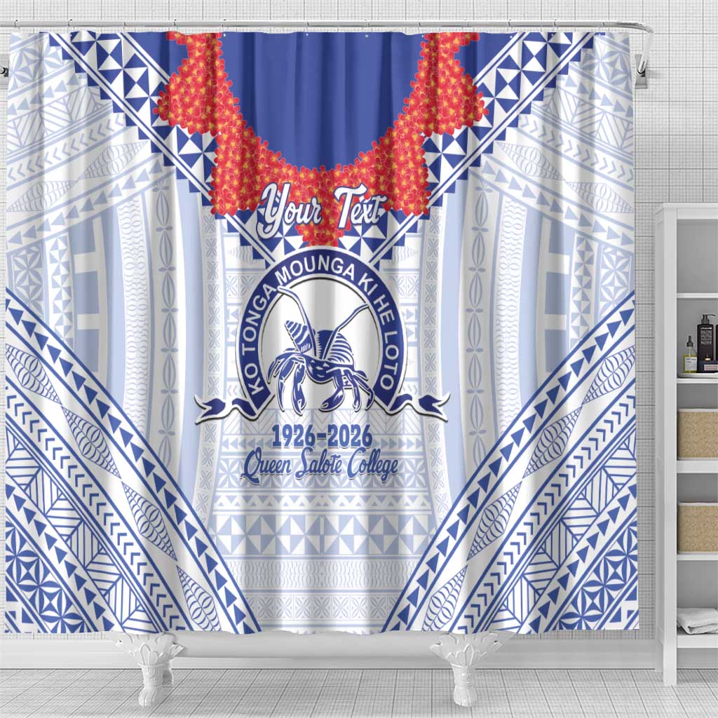 Queen Salote College 100 Years Personalized Shower Curtain Tonga QSC Heilala Lei White Ngatu Pattern LT14 - Polynesian Pride