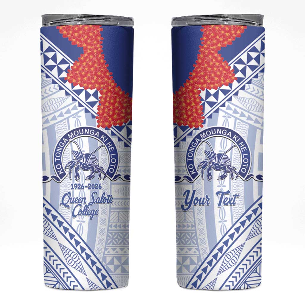 Queen Salote College 100 Years Personalized Skinny Tumbler Tonga QSC Heilala Lei White Ngatu Pattern LT14 White - Polynesian Pride