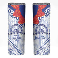 Queen Salote College 100 Years Personalized Skinny Tumbler Tonga QSC Heilala Lei White Ngatu Pattern LT14 White - Polynesian Pride
