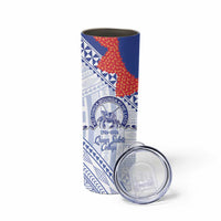 Queen Salote College 100 Years Personalized Skinny Tumbler Tonga QSC Heilala Lei White Ngatu Pattern LT14 - Polynesian Pride