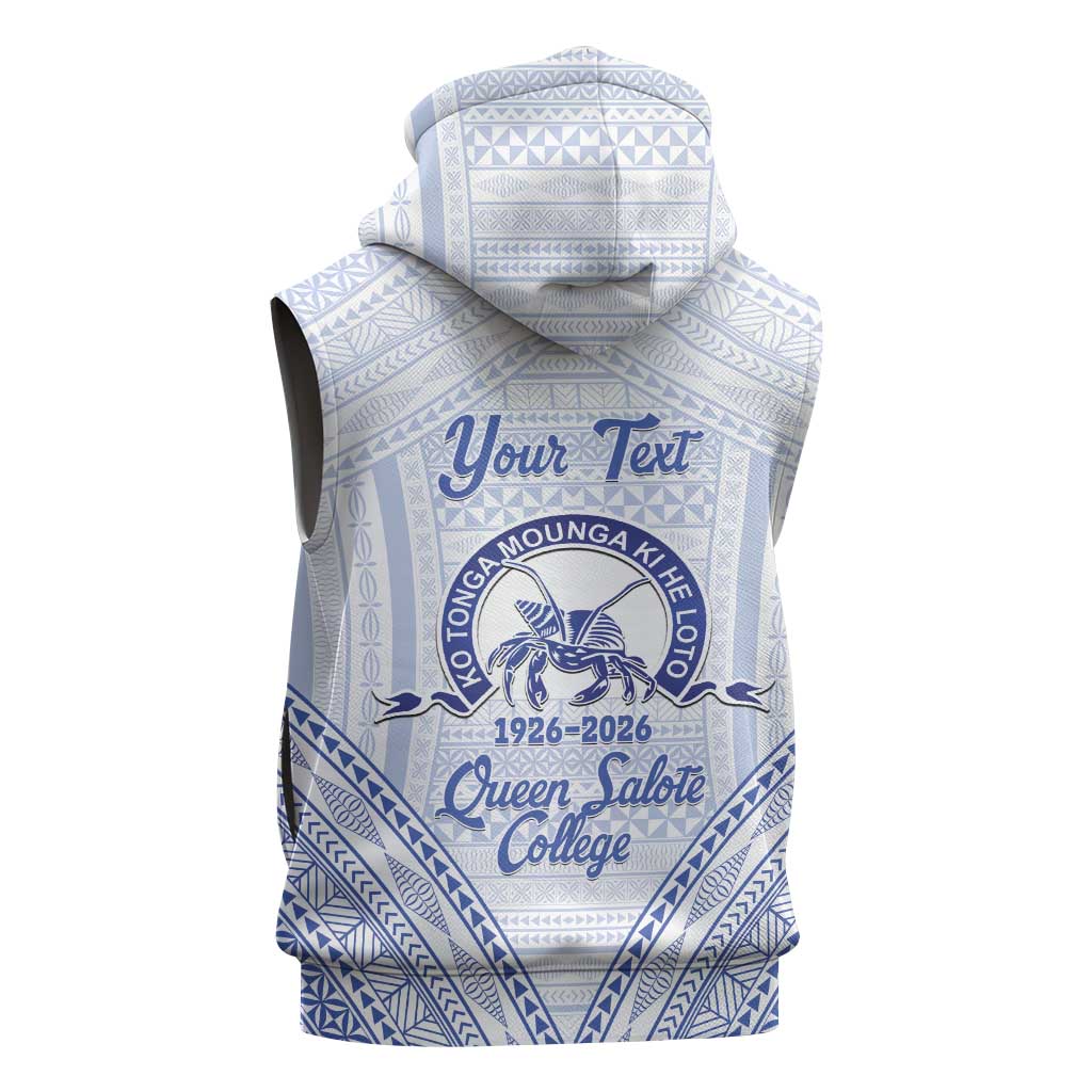Queen Salote College 100 Years Personalized Sleeveless Hoodie Tonga QSC Heilala Lei White Ngatu Pattern LT14 - Polynesian Pride
