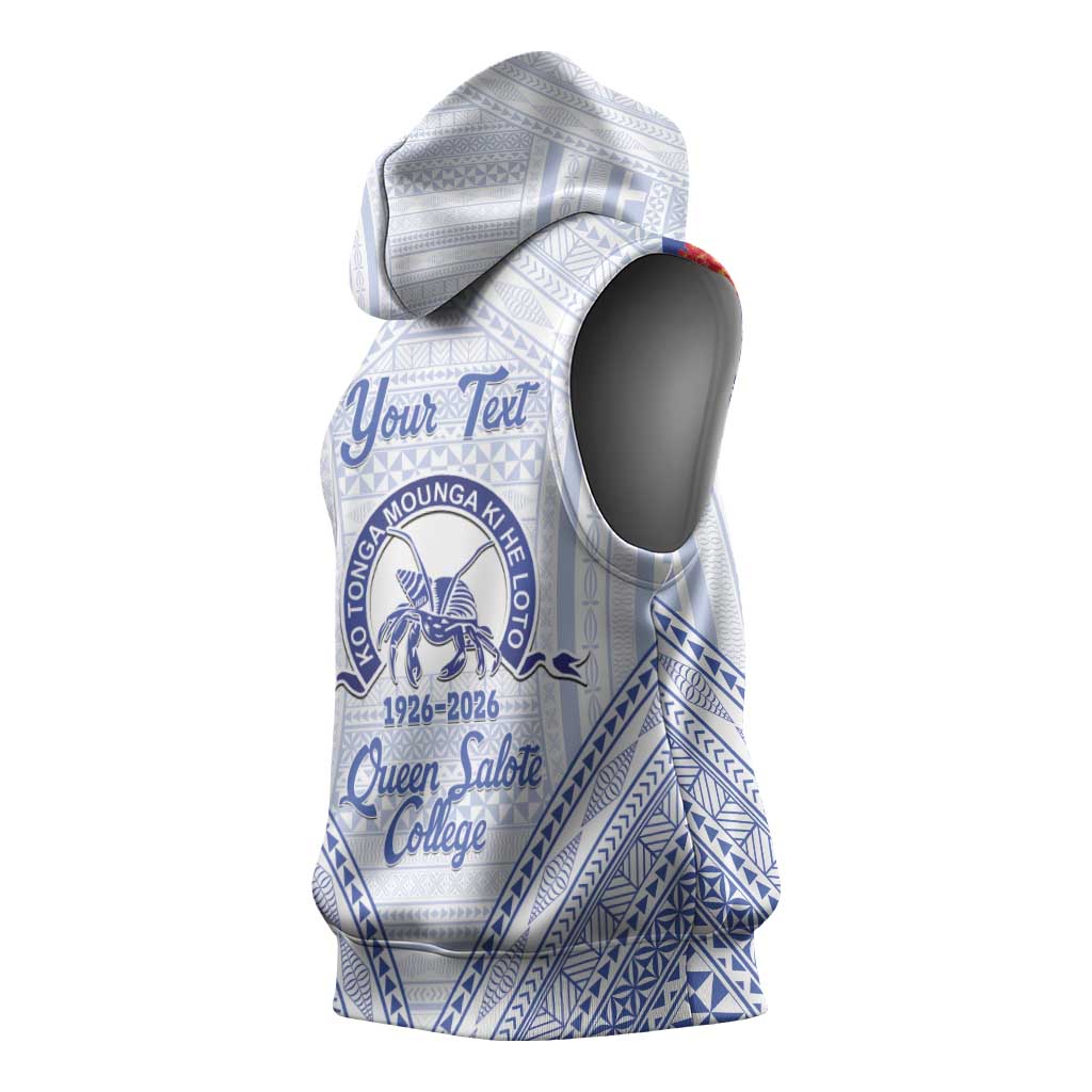 Queen Salote College 100 Years Personalized Sleeveless Hoodie Tonga QSC Heilala Lei White Ngatu Pattern LT14 - Polynesian Pride