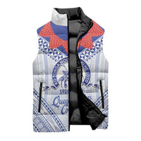 Queen Salote College 100 Years Personalized Sleeveless Puffer Jacket Tonga QSC Heilala Lei White Ngatu Pattern LT14 - Polynesian Pride
