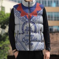 Queen Salote College 100 Years Personalized Sleeveless Puffer Jacket Tonga QSC Heilala Lei White Ngatu Pattern LT14 - Polynesian Pride