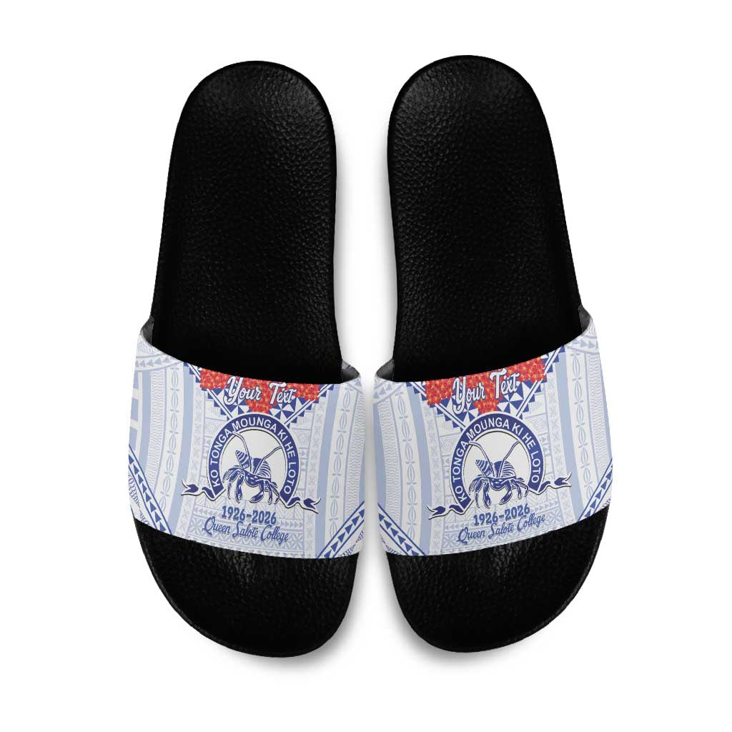 Queen Salote College 100 Years Personalized Slide Sandals Tonga QSC Heilala Lei White Ngatu Pattern LT14 White - Polynesian Pride