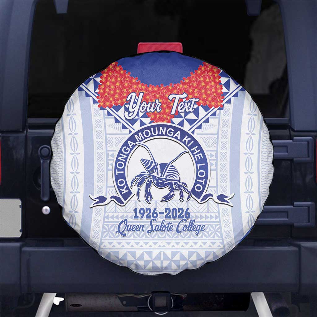 Queen Salote College 100 Years Personalized Spare Tire Cover Tonga QSC Heilala Lei White Ngatu Pattern LT14 No hole White - Polynesian Pride