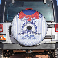 Queen Salote College 100 Years Personalized Spare Tire Cover Tonga QSC Heilala Lei White Ngatu Pattern LT14 White - Polynesian Pride