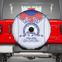 Queen Salote College 100 Years Personalized Spare Tire Cover Tonga QSC Heilala Lei White Ngatu Pattern LT14 - Polynesian Pride