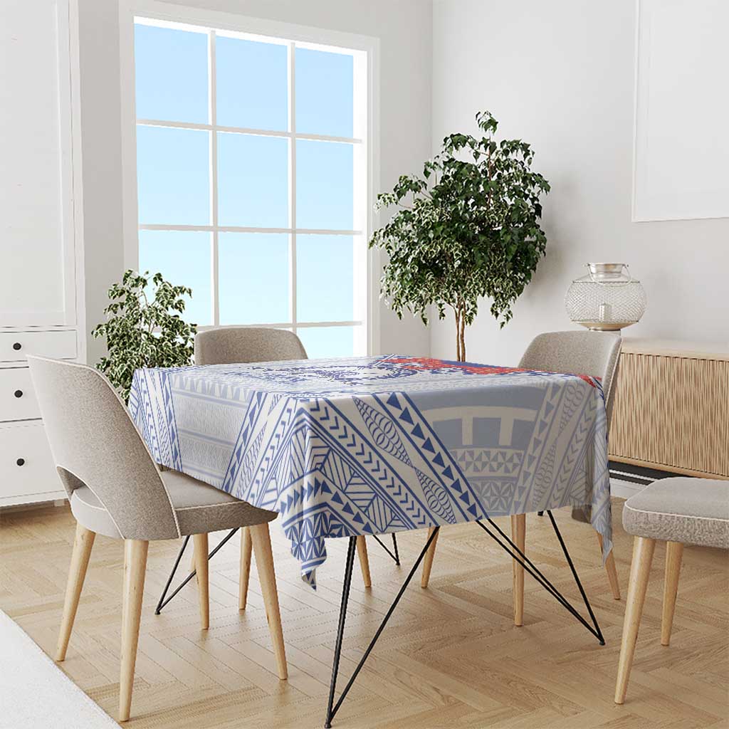 Queen Salote College 100 Years Personalized Tablecloth Tonga QSC Heilala Lei White Ngatu Pattern LT14 - Polynesian Pride