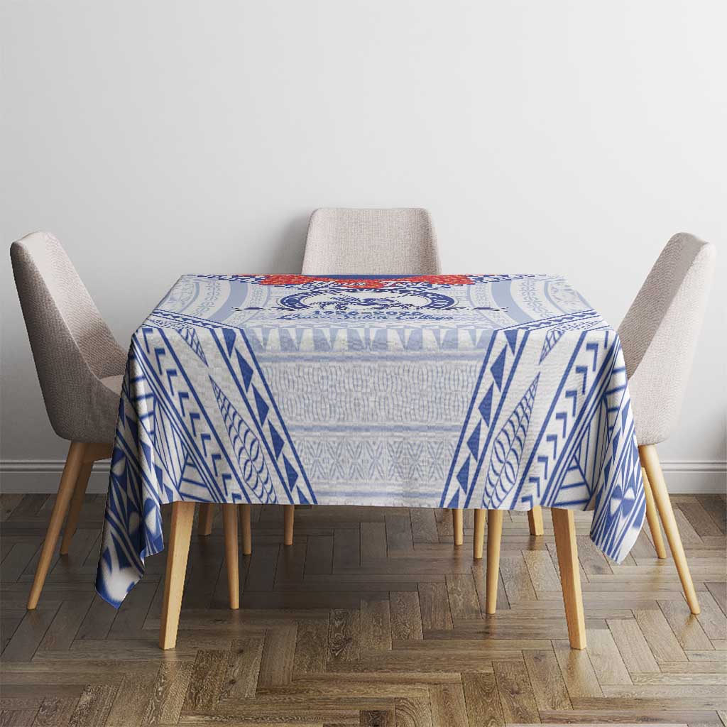 Queen Salote College 100 Years Personalized Tablecloth Tonga QSC Heilala Lei White Ngatu Pattern LT14 - Polynesian Pride