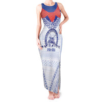 Queen Salote College 100 Years Personalized Tank Maxi Dress Tonga QSC Heilala Lei White Ngatu Pattern LT14 Women White - Polynesian Pride