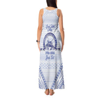 Queen Salote College 100 Years Personalized Tank Maxi Dress Tonga QSC Heilala Lei White Ngatu Pattern LT14 - Polynesian Pride