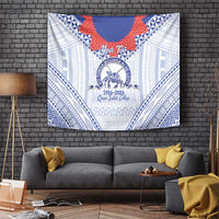 Queen Salote College 100 Years Personalized Tapestry Tonga QSC Heilala Lei White Ngatu Pattern LT14 White - Polynesian Pride