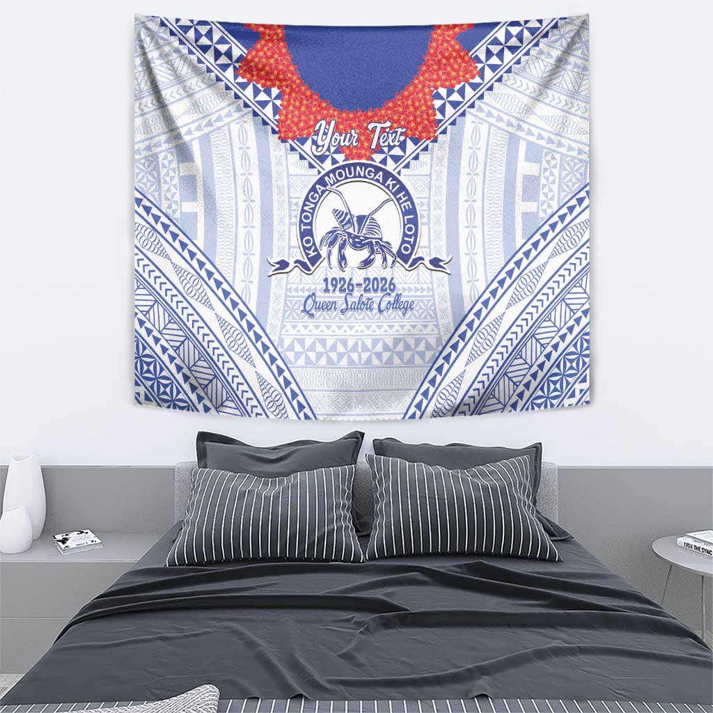 Queen Salote College 100 Years Personalized Tapestry Tonga QSC Heilala Lei White Ngatu Pattern LT14 - Polynesian Pride