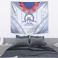 Queen Salote College 100 Years Personalized Tapestry Tonga QSC Heilala Lei White Ngatu Pattern LT14 - Polynesian Pride