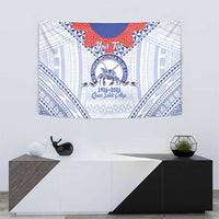 Queen Salote College 100 Years Personalized Tapestry Tonga QSC Heilala Lei White Ngatu Pattern LT14 - Polynesian Pride