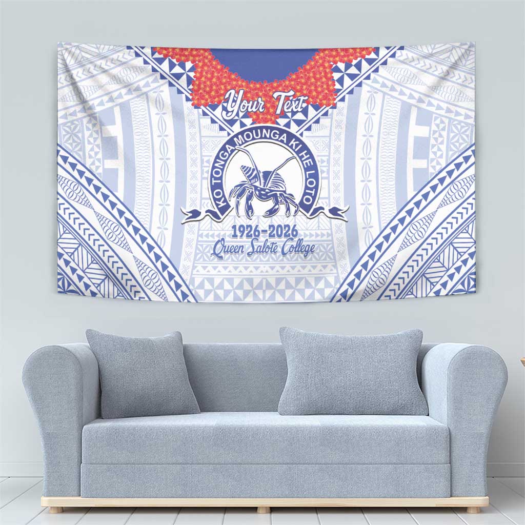 Queen Salote College 100 Years Personalized Tapestry Tonga QSC Heilala Lei White Ngatu Pattern LT14 - Polynesian Pride