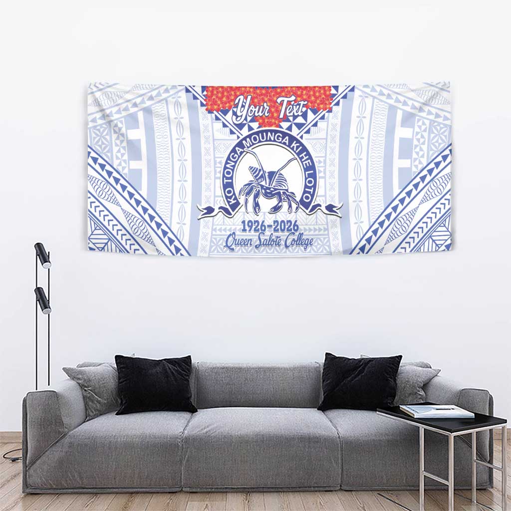 Queen Salote College 100 Years Personalized Tapestry Tonga QSC Heilala Lei White Ngatu Pattern LT14 - Polynesian Pride