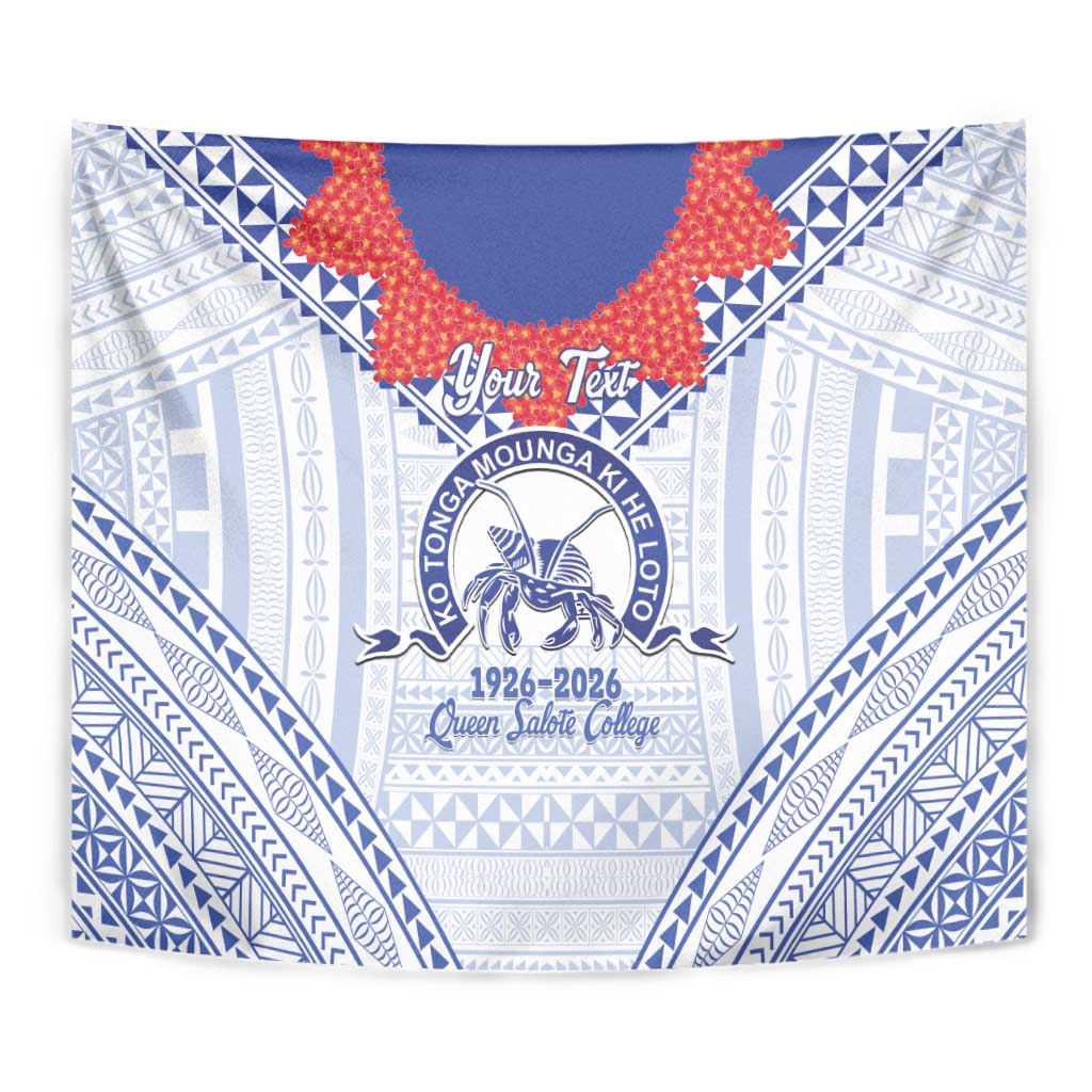 Queen Salote College 100 Years Personalized Tapestry Tonga QSC Heilala Lei White Ngatu Pattern LT14 - Polynesian Pride