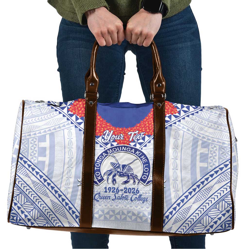 Queen Salote College 100 Years Personalized Travel Bag Tonga QSC Heilala Lei White Ngatu Pattern