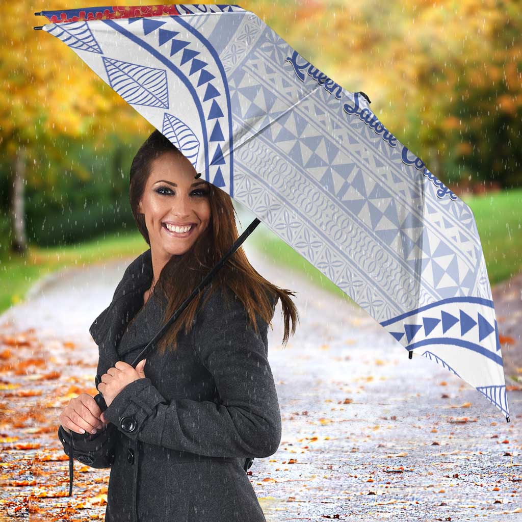 Queen Salote College 100 Years Personalized Umbrella Tonga QSC Heilala Lei White Ngatu Pattern