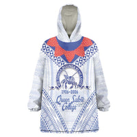 Queen Salote College 100 Years Personalized Wearable Blanket Hoodie Tonga QSC Heilala Lei White Ngatu Pattern LT14 One Size White - Polynesian Pride